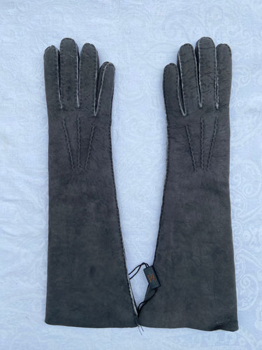 Real Leather Long Grey Gloves in Sueded Lambskins