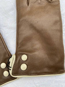 Real Leather Brown Gloves with Cashmere Lining