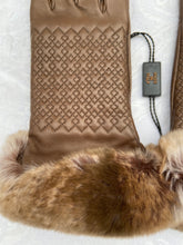 Load image into Gallery viewer, Real Leather Brown Gloves with Cashmere Lining and Rabbit Cuffs