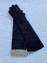 Load image into Gallery viewer, Real Leather Long Black Gloves in Sueded Lambskins