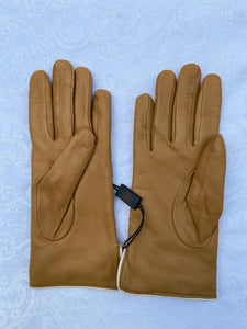 Real Leather Camel Gloves with Cashmere Lining