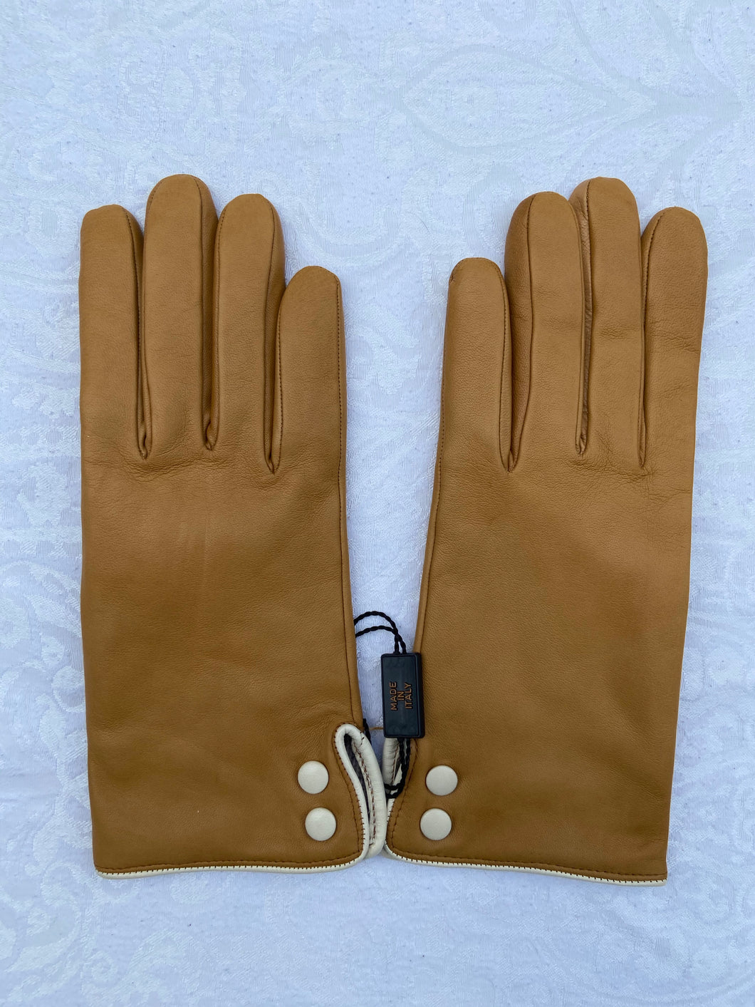 Real Leather Camel Gloves with Cashmere Lining