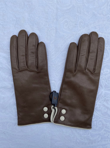 Real Leather Brown Gloves with Cashmere Lining