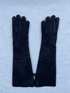 Real Leather Long Black Gloves in Sueded Lambskins