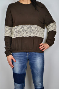 SWEATSHIRT IN BROWN WITH LACE