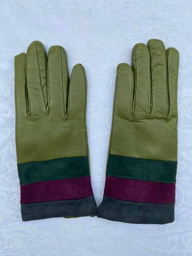 Real Leather Green Gloves with Cashmere Lining
