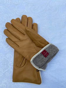 Real Leather Camel Gloves with Cashmere Lining