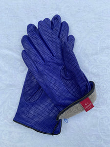 Real Leather Blue Avion Gloves with Cashmere Lining